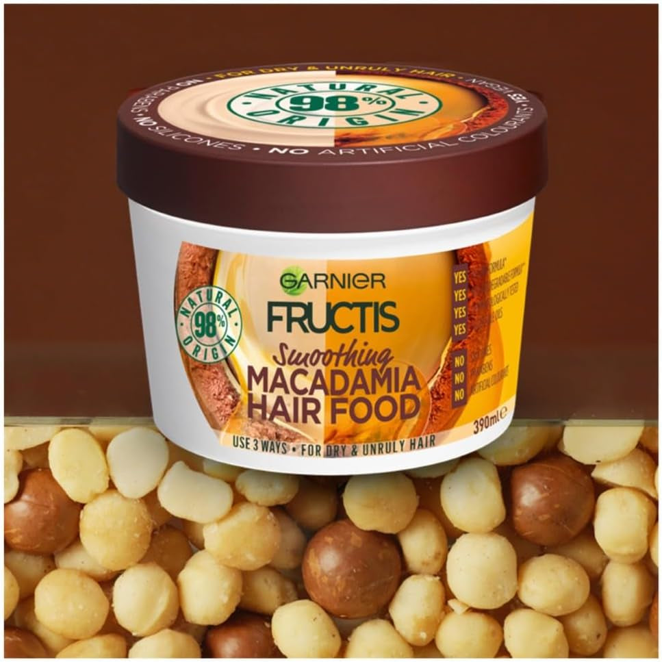 Fructis, 3-In-1 Hair Mask, Smoothing & Hydrating, Hair Food Macadamia, 390Ml
