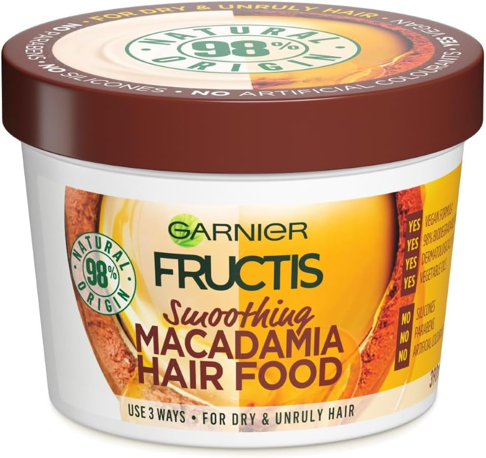 Fructis, 3-In-1 Hair Mask, Smoothing & Hydrating, Hair Food Macadamia, 390Ml