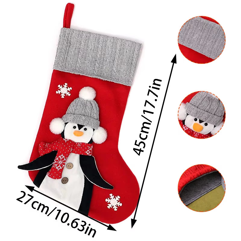 1Pc Christmas Penguin-Themed Christmas Socks, Snowflake Penguin Red/Grey Christmas Socks, Christmas Home Decorative Socks