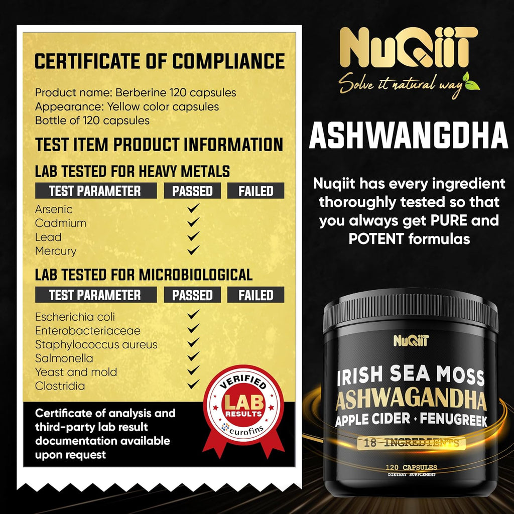 Ashwagandha Capsules - Irish Sea Moss - Apple Cider Vinegar & More - 120 Vegan Capsules