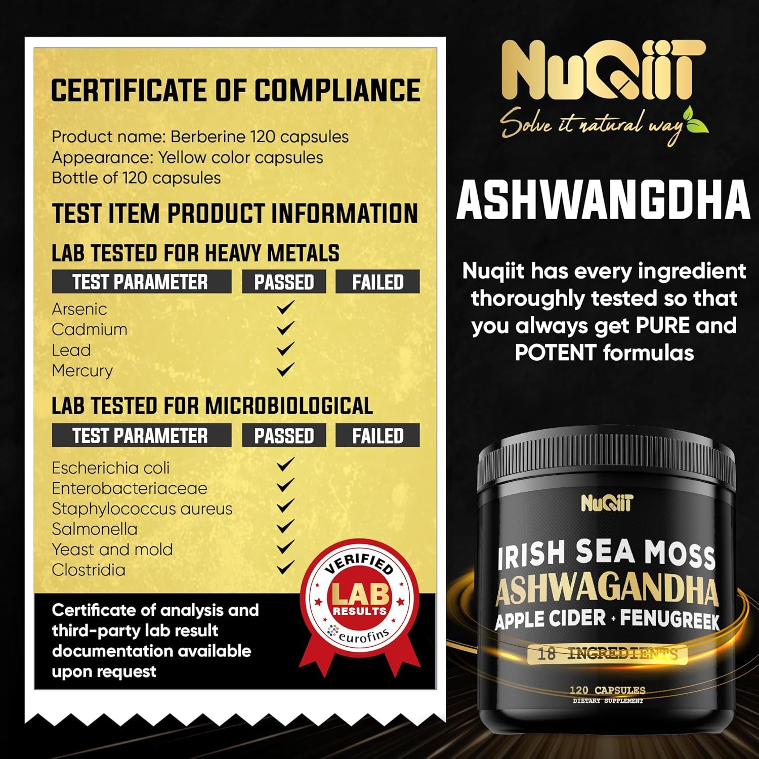 Ashwagandha Capsules - Irish Sea Moss - Apple Cider Vinegar & More - 120 Vegan Capsules