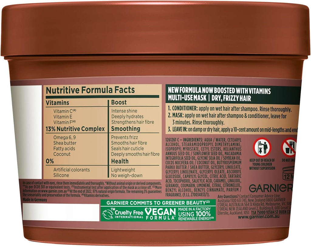 Fructis, 3-In-1 Hair Mask, Smoothing & Hydrating, Hair Food Macadamia, 390Ml