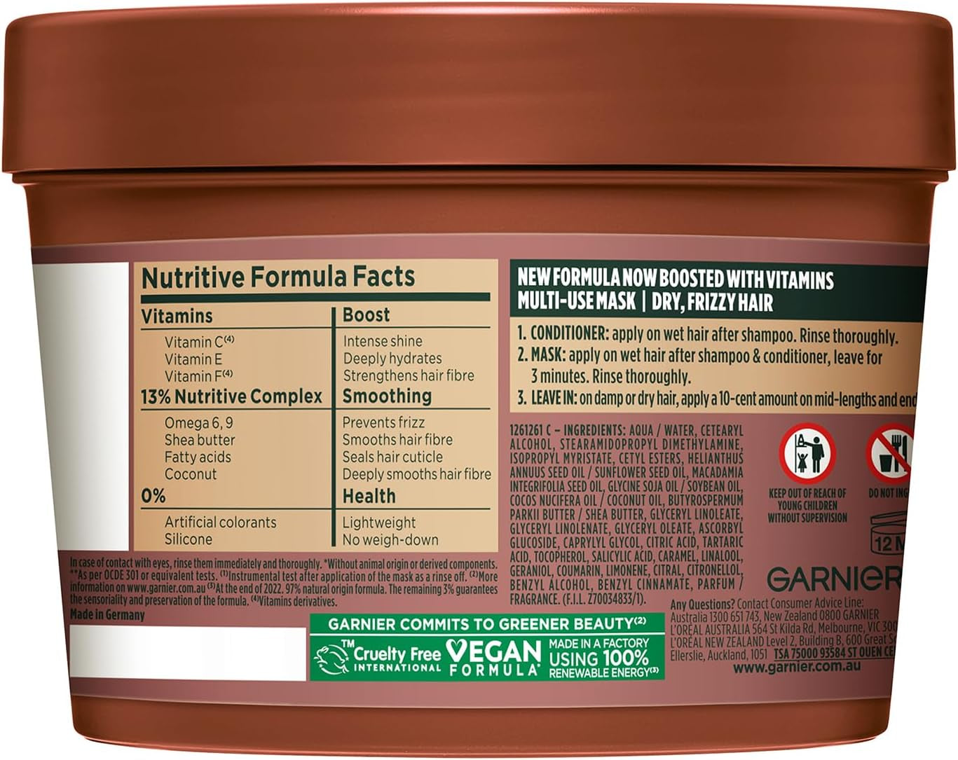 Fructis, 3-In-1 Hair Mask, Smoothing & Hydrating, Hair Food Macadamia, 390Ml