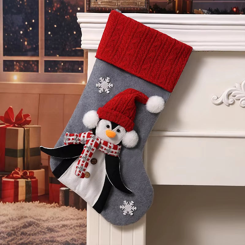 1Pc Christmas Penguin-Themed Christmas Socks, Snowflake Penguin Red/Grey Christmas Socks, Christmas Home Decorative Socks