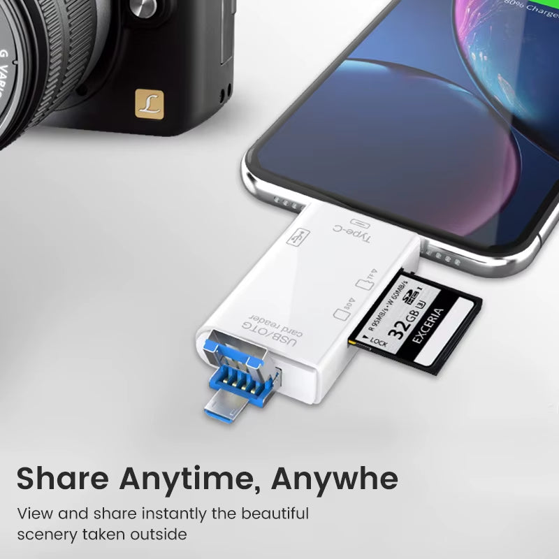 Multifunction 6 in 1 OTG SD Card Reader USB2.0 Type-C/Tf/Sd Memory Card Smart Cardreader for Laptop Accessories Adapter