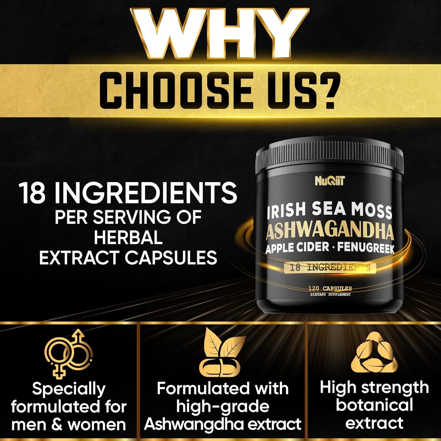 Ashwagandha Capsules - Irish Sea Moss - Apple Cider Vinegar & More - 120 Vegan Capsules